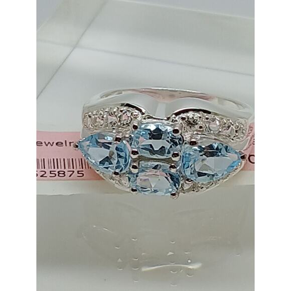 NOS Vintage Estate Blue Topaz Simulated Diamond Sterling Silver Ring Size 7.5 - Picture 2 of 12